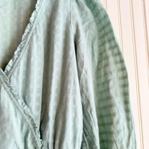 American Eagle Wrap Dress Mint Green Textured Ruffle Sleeve Mini -Size M- - Picture 5 of 8